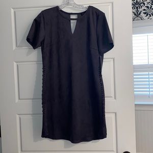 Tribal Suede dress with lace detail in Slate